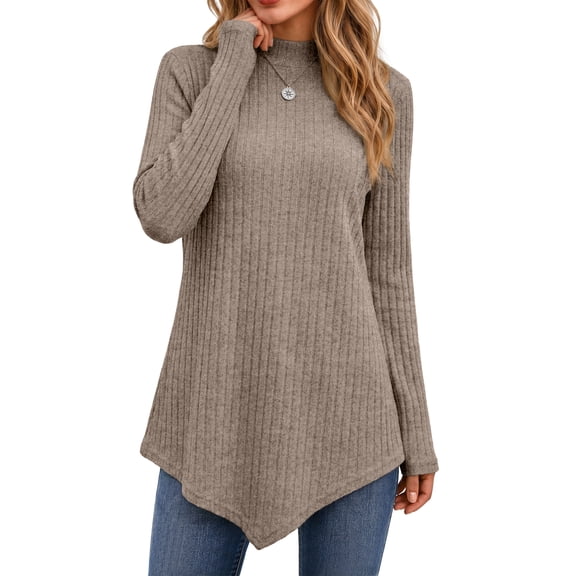 Fantaslook Mock Turtleneck Sweaters for Women Dressy Long Sleeve Pullover Fall Tunic Tops Asymmetrical Hem Soft Sweaters