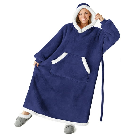 Fantaslook Oversized Wearable Blanket Hoodie, Long Flannel Sherpa Fleece Blanket Hoodie Sweatshirt for Adults Women Men, Plush Blanket with Hood, Pocket & Sleeves