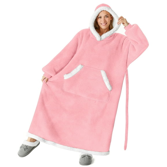 Fantaslook Oversized Wearable Blanket Hoodie, Long Flannel Sherpa Fleece Blanket Hoodie Sweatshirt for Adults Women Men, Plush Blanket with Hood, Pocket & Sleeves
