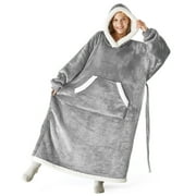 Fantaslook Oversized Wearable Blanket Hoodie, Long Flannel Sherpa Fleece Blanket Hoodie Sweatshirt for Adults Women Men, Plush Blanket with Hood, Pocket & Sleeves