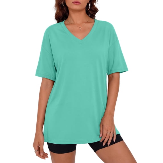 Fantaslook Casual Women T Shirts Short Sleeve Summer Tops Loose Fit V Neck Shirts Basic Tees Gym Workout Clothes