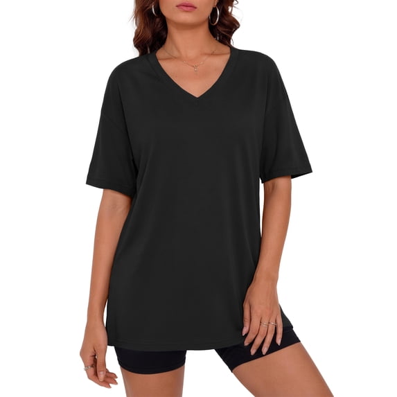 Fantaslook Casual Women T Shirts Short Sleeve Summer Tops Loose Fit V Neck Shirts Basic Tees Gym Workout Clothes