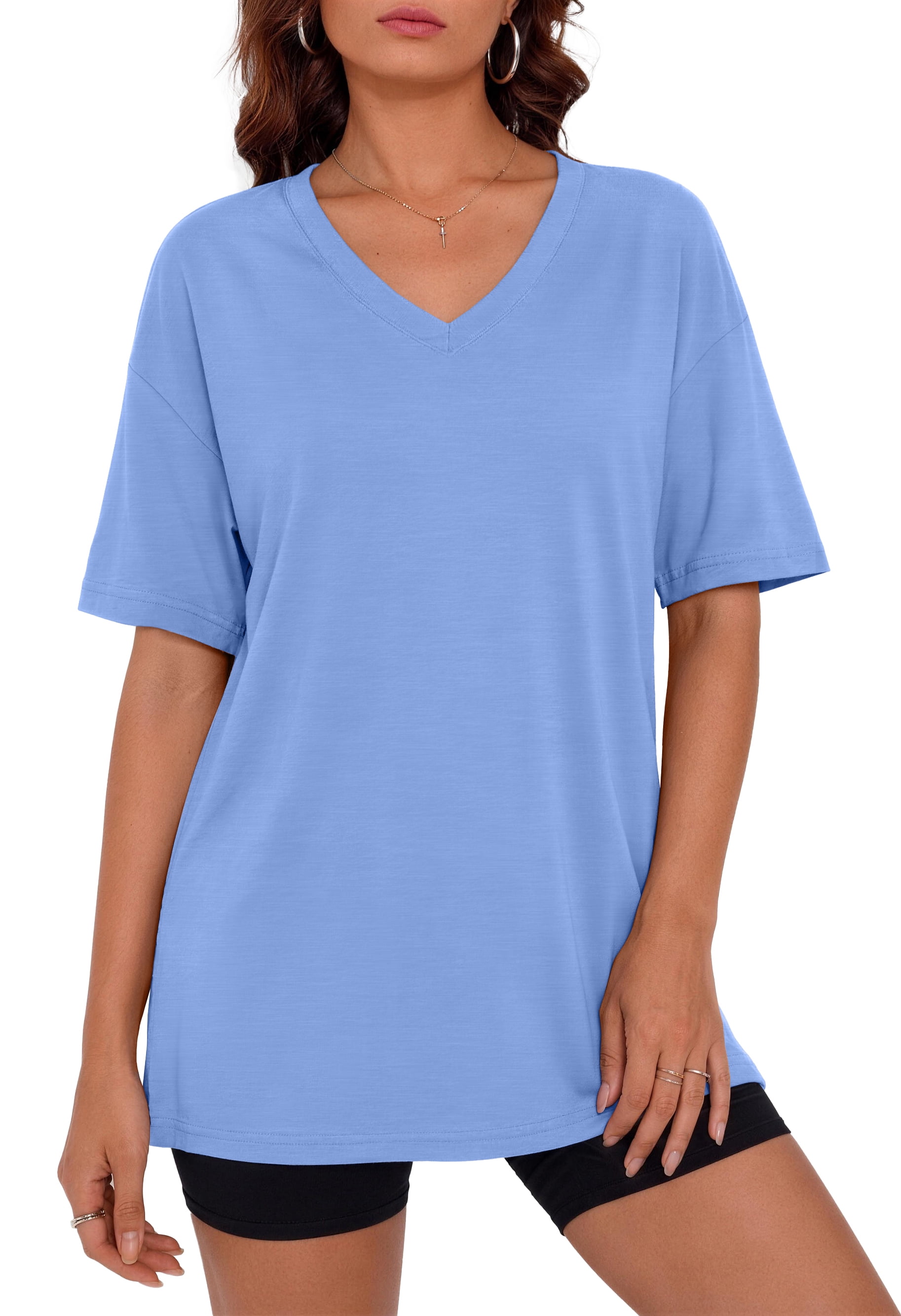 Casual Women T Shirts Short Sleeve Summer Tops Loose Fit V Neck Shirts Basic Tees Gym Workout Clothes
