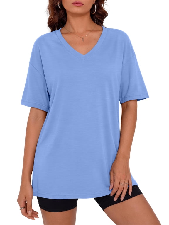 Casual Women T Shirts Short Sleeve Summer Tops Loose Fit V Neck Shirts Basic Tees Gym Workout Clothes