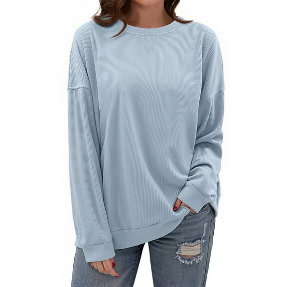 Fantaslook Textured Womens Sweatshirts Oversized Pullover Long Sleeve Tops Crew Neck Casual Shirts Basic Outfits