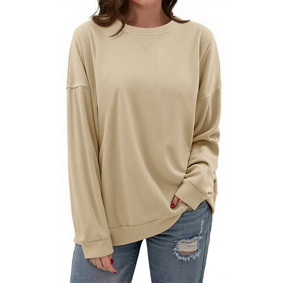 Fantaslook Textured Womens Sweatshirts Oversized Pullover Long Sleeve Tops Crew Neck Casual Shirts Basic Outfits