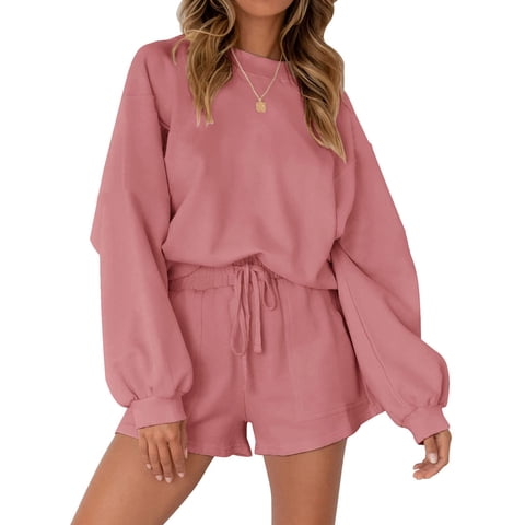 Pajama Sets for Women Two Piece Outfits Long Sleeve Sweatshirts Lounge Sets Casual Tops and Shorts Fall Outfits