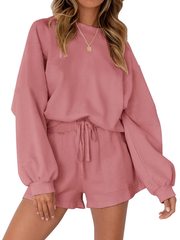 Pajama Sets for Women Two Piece Outfits Long Sleeve Sweatshirts Lounge Sets Casual Tops and Shorts Fall Outfits