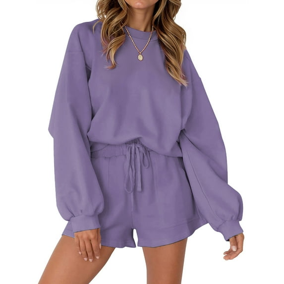 Fantaslook Pajama Sets for Women Two Piece Outfits Long Sleeve Sweatshirts Lounge Sets Casual Tops and Shorts Fall Outfits