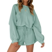 FANTASLOOK Pajama Sets for Women Two Piece Outfits Long Sleeve Sweatshirts Lounge Sets Casual Tops and Shorts Fall Outfits
