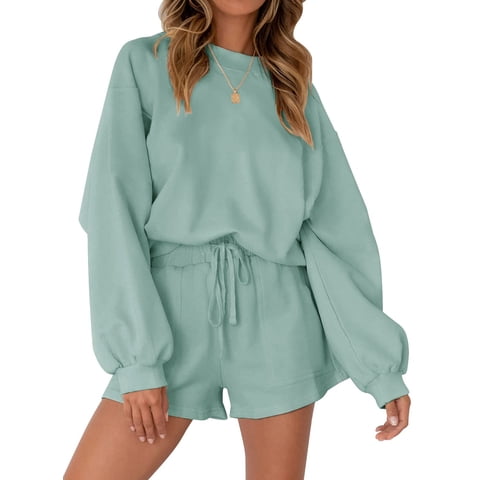 Pajama Sets for Women Two Piece Outfits Long Sleeve Sweatshirts Lounge Sets Casual Tops and Shorts Fall Outfits