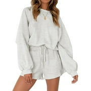 FANTASLOOK Pajama Sets for Women Two Piece Outfits Long Sleeve Sweatshirts Lounge Sets Casual Tops and Shorts Fall Outfits