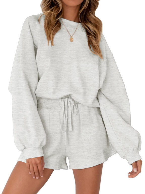 Pajama Sets for Women Two Piece Outfits Long Sleeve Sweatshirts Lounge Sets Casual Tops and Shorts Fall Outfits