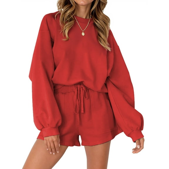 Fantaslook Pajama Sets for Women Two Piece Outfits Long Sleeve Sweatshirts Lounge Sets Casual Tops and Shorts Fall Outfits