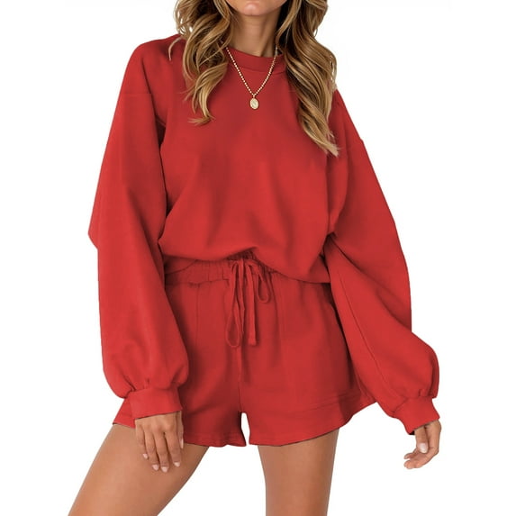 Fantaslook Pajama Sets for Women Two Piece Outfits Long Sleeve Sweatshirts Lounge Sets Casual Tops and Shorts Fall Outfits