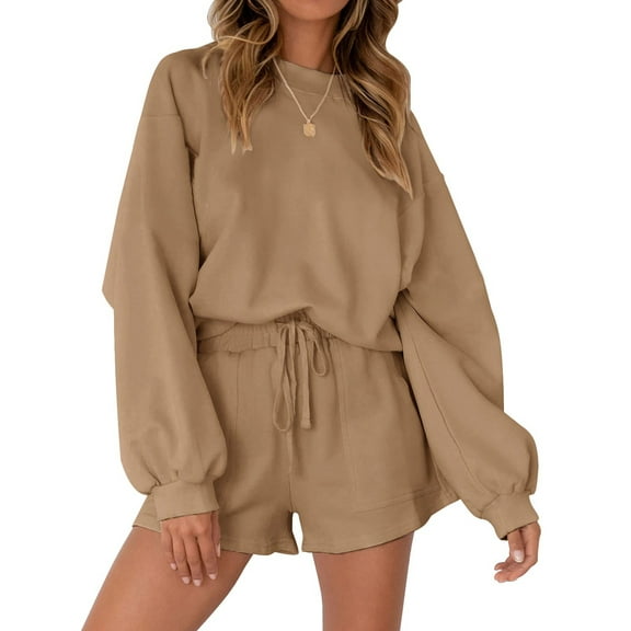 Fantaslook Pajama Sets for Women Two Piece Outfits Long Sleeve Sweatshirts Lounge Sets Casual Tops and Shorts Fall Outfits