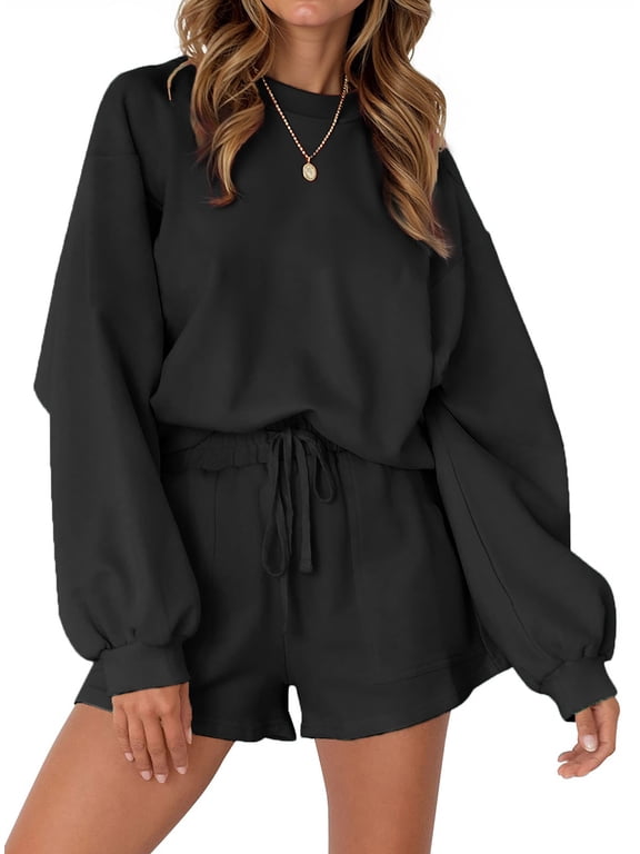 Pajama Sets for Women Two Piece Outfits Long Sleeve Sweatshirts Lounge Sets Casual Tops and Shorts Fall Outfits