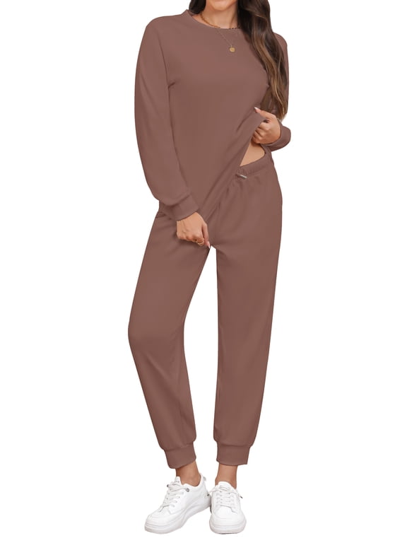 Pajamas Sets for Women Two Piece Sweatshirts Lounge Sets Long Sleeve Tops and Pants with Drawstring Basic Outfits
