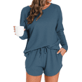 thumbnail image 1 of Fantaslook Pajamas Sets for Women Waffle Knit Lounge Sets Long Sleeve Top and Shorts Outfits Loungewear with Pockets, 1 of 8
