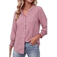 thumbnail image 1 of Fantaslook Plaid Womens Button Down Shirts 3/4 Sleeve V neck Tops with Smocked Cuffs Dressy Cotton Blouses, 1 of 10