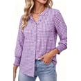 thumbnail image 1 of Fantaslook Plaid Womens Button Down Shirts 3/4 Sleeve V neck Tops with Smocked Cuffs Dressy Cotton Blouses, 1 of 10
