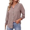 thumbnail image 1 of Fantaslook Plaid Womens Button Down Shirts 3/4 Sleeve V neck Tops with Smocked Cuffs Dressy Cotton Blouses, 1 of 10