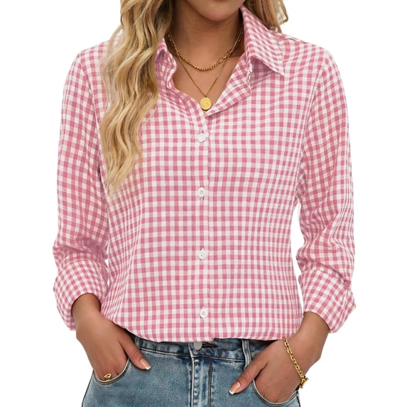 Fantaslook Plaid Button Down Shirts for Women Dressy Casual Long Sleeve Shirts Collared Work Blouses Tops