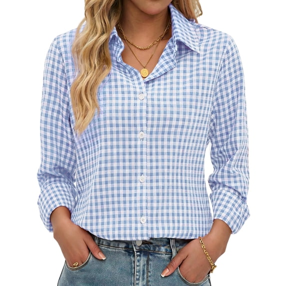Fantaslook Plaid Button Down Shirts for Women Dressy Casual Long Sleeve Shirts Collared Work Blouses Tops