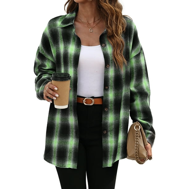 Fantaslook Plaid Flannel Shirts for Women Oversized Long