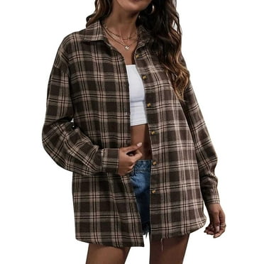 Fantaslook Plaid Flannel Shirts for Women Oversized Long Sleeve Button Down Shirts Blouses Tops