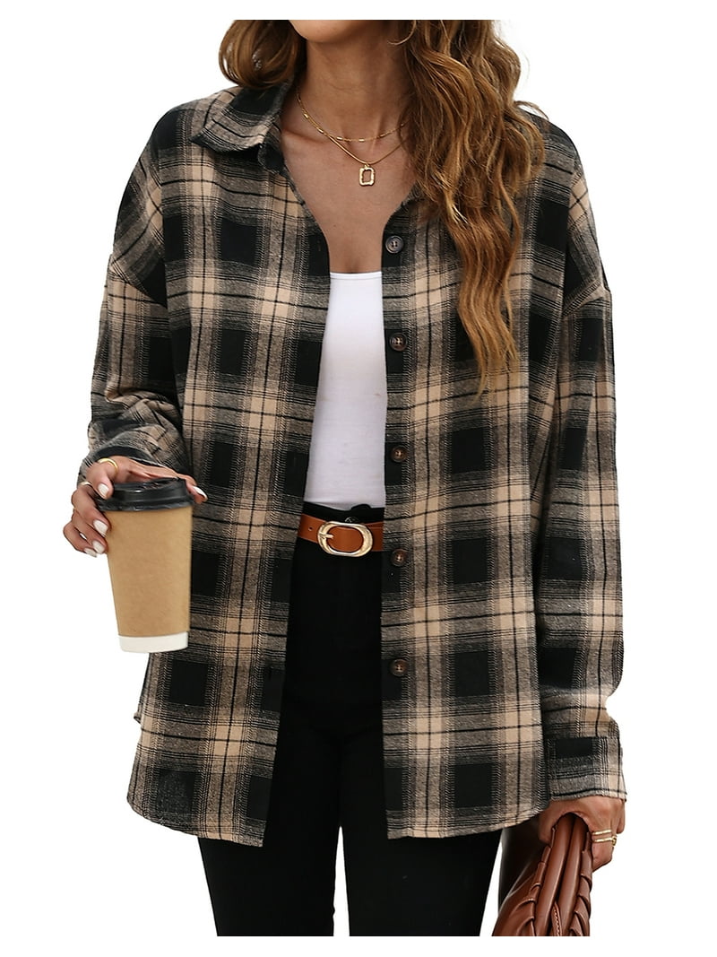 Fantaslook Plaid Flannel Shirts for Women, Oversized Long