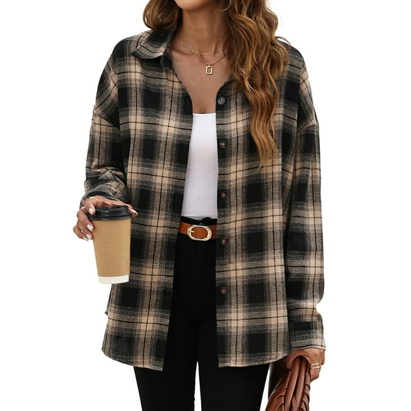 Fantaslook Plaid Flannel Shirts for Women Oversized Long Sleeve Button Down Shirts Blouses Tops