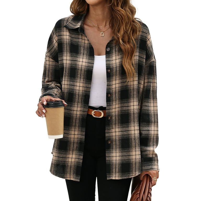 Fantaslook Plaid Flannel Shirts for Women, Oversized Long
