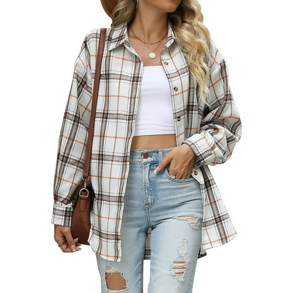 Fantaslook Plaid Flannel Shirts for Women Oversized Long Sleeve Button Down Shirts Blouses Tops