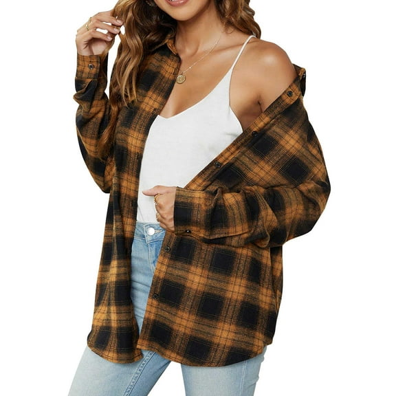 Fantaslook Plaid Flannel Shirts for Women Oversized Long Sleeve Button Down Shirts Blouses Tops