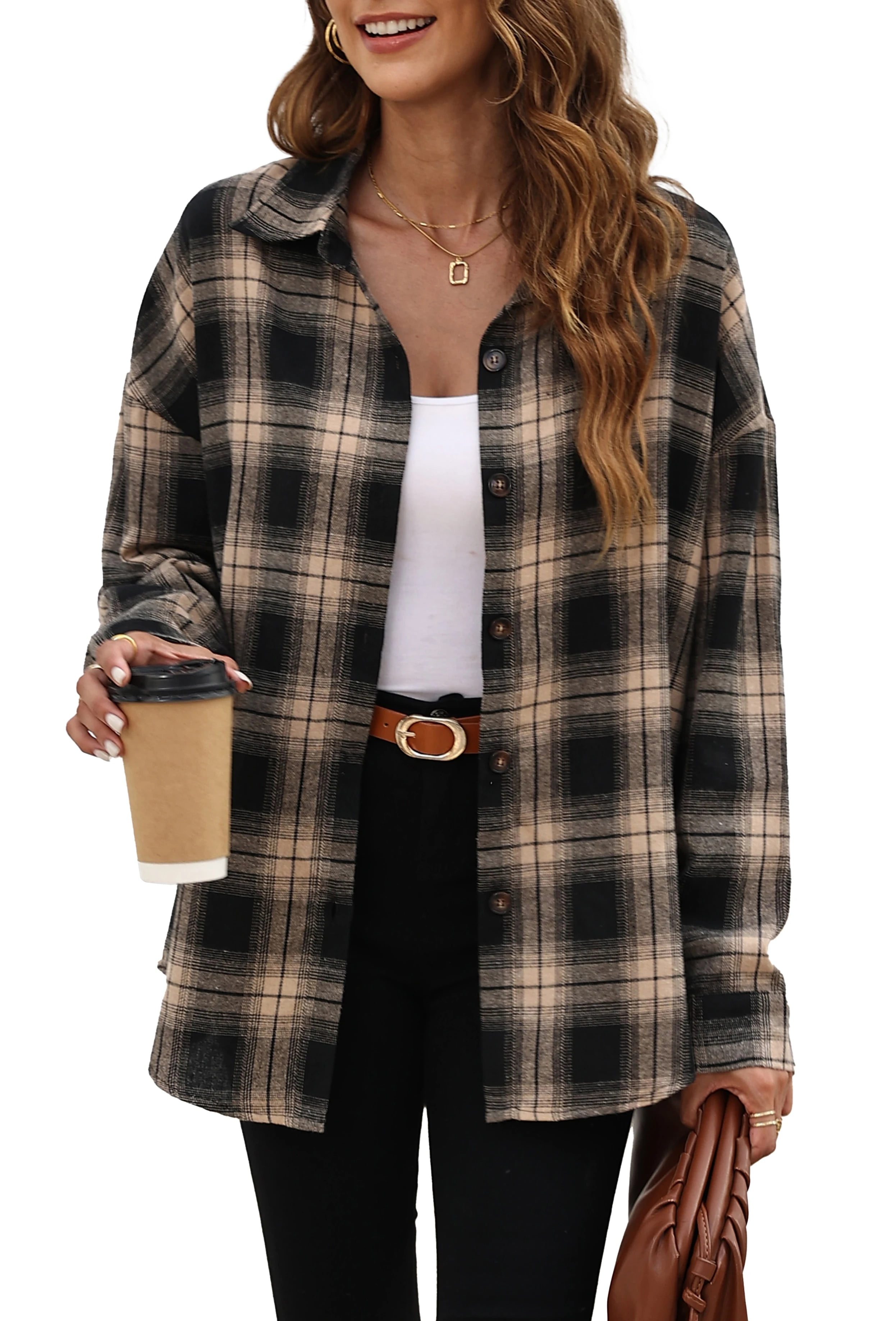 Efsteb Womens Fall Fashion 2023 Long Sleeve Tops Plaid Printed