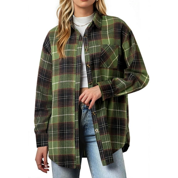Fantaslook Plaid Shirts for Women Button Down Flannel Shirts Casual Loose Long Sleeve Blouses Tops