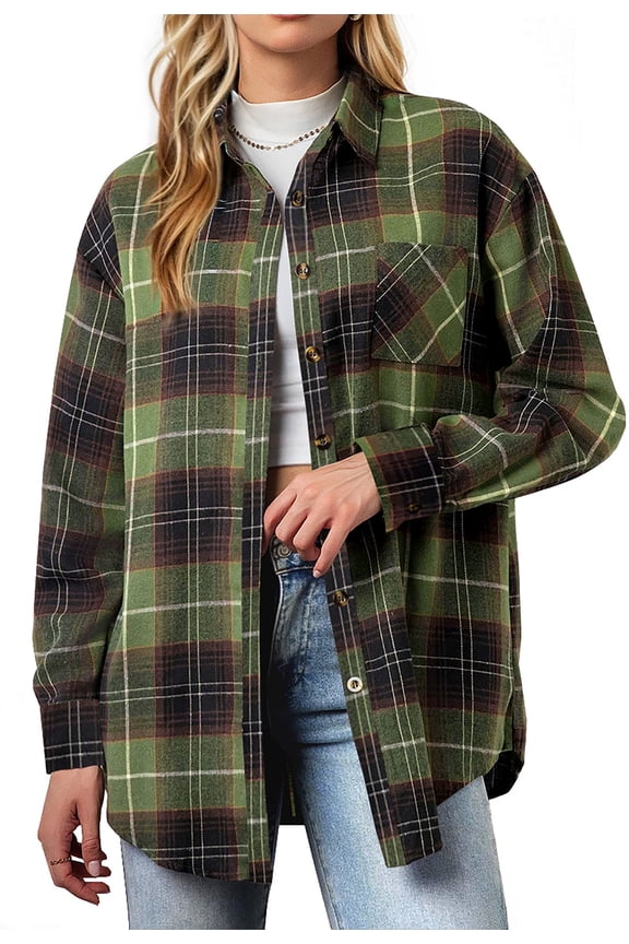 Plaid Shirts for Women Button Down Flannel Shirts Casual Loose Long Sleeve Blouses Tops