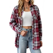 Fantaslook Plaid Shirts for Women Button Down Flannel Shirts Casual Loose Long Sleeve Blouses Tops