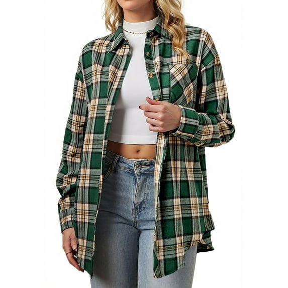 Fantaslook Plaid Shirts for Women Button Down Flannel Shirts Casual Loose Long Sleeve Blouses Tops