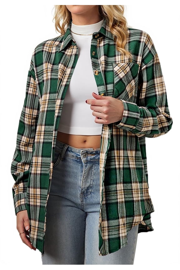 Plaid Shirts for Women Button Down Flannel Shirts Casual Loose Long Sleeve Blouses Tops
