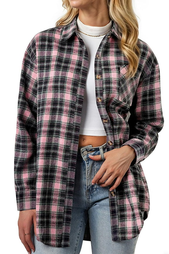 Plaid Shirts for Women Button Down Flannel Shirts Casual Loose Long Sleeve Blouses Tops