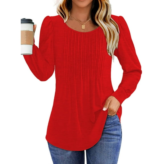 Fantaslook Pleated Blouses for Women Dressy Casual Long Sleeve Shirts Fall Tunic Tops