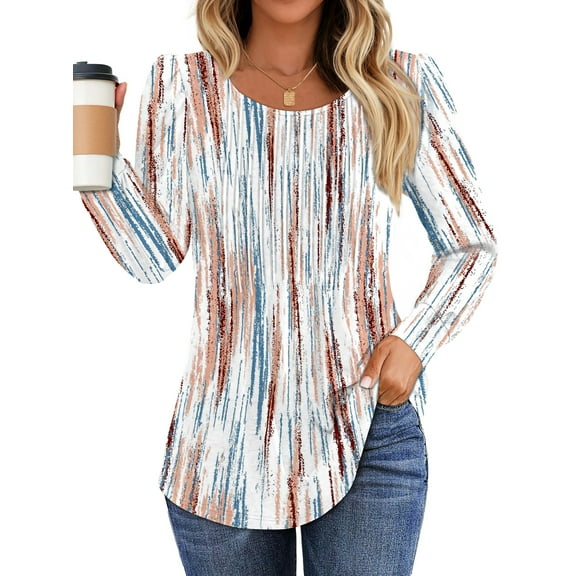 Fantaslook Pleated Blouses for Women Dressy Casual Long Sleeve Shirts Fall Tunic Tops