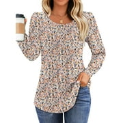 Fantaslook Pleated Blouses for Women Dressy Casual Long Sleeve Shirts Fall Tunic Tops
