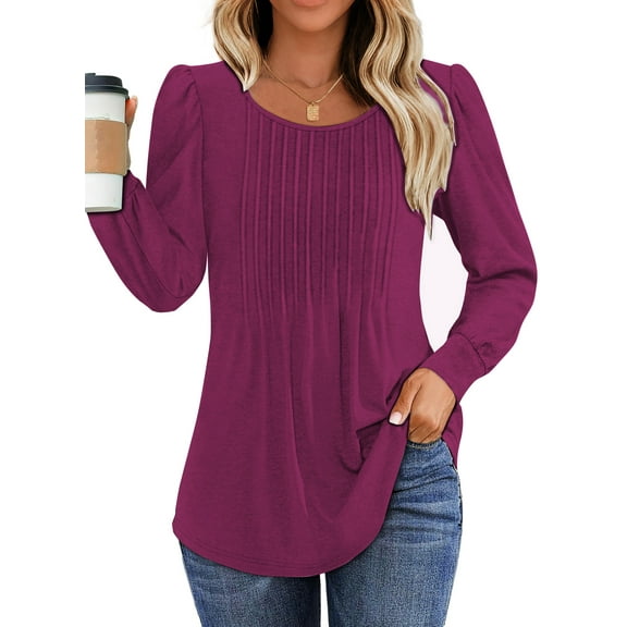 Fantaslook Pleated Blouses for Women Dressy Casual Long Sleeve Shirts Fall Tunic Tops