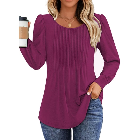 Fantaslook Pleated Blouses for Women Dressy Casual Long Sleeve Shirts Fall Tunic Tops