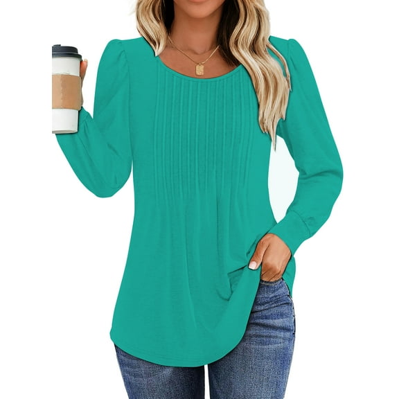 Fantaslook Pleated Blouses for Women Dressy Casual Long Sleeve Shirts Fall Tunic Tops