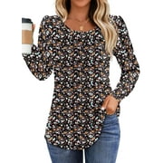 Fantaslook Pleated Blouses for Women Dressy Casual Long Sleeve Shirts Fall Tunic Tops
