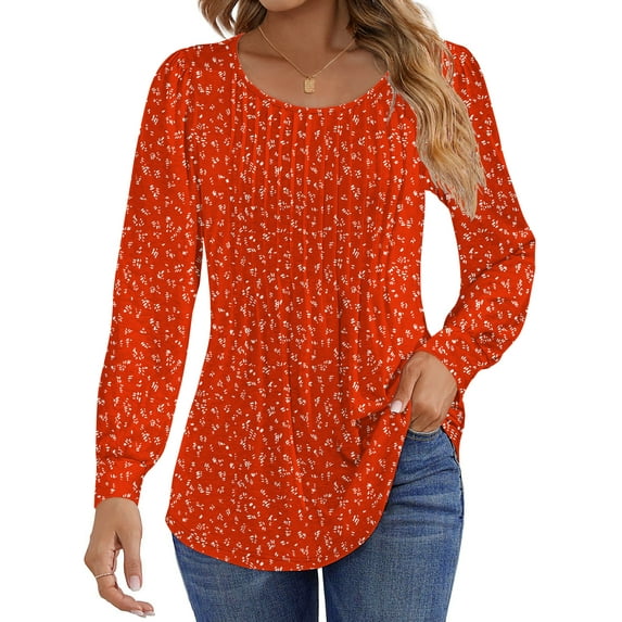 Fantaslook Pleated Blouses for Women Dressy Casual Long Sleeve Shirts Fall Tunic Tops